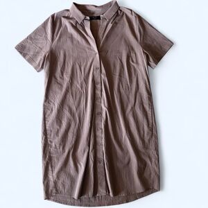 Brass BrownnButton Up T-Shirt Dress with Pockets